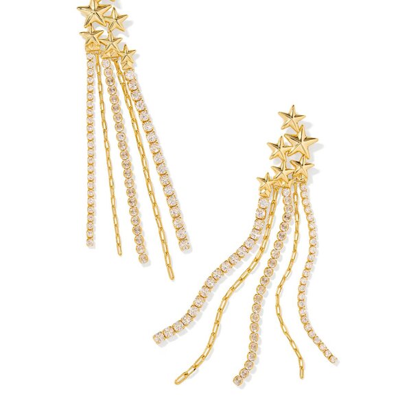 NWT NEW Kendra Scott Gold Pavé Star Multistrand Cassidy Statement Earrings - Picture 1 of 9